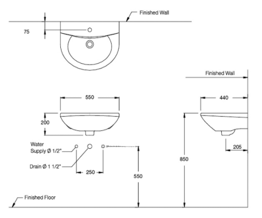 CHẬU RỬA MẶT COTTO - MÀU TRẮNG - C014 - Ảnh 2