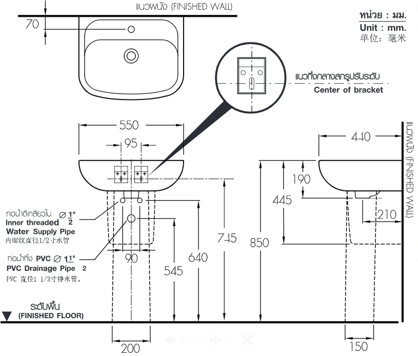CHẬU RỬA MẶT COTTO - MÀU TRẮNG - C0141/C4141 - Ảnh 2