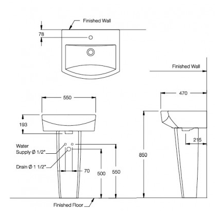 CHẬU RỬA MẶT COTTO - MÀU TRẮNG - C01517/C4150 - Ảnh 2