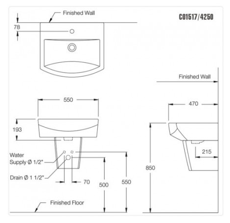 CHẬU RỬA MẶT COTTO - MÀU TRẮNG - C01517 - Ảnh 2