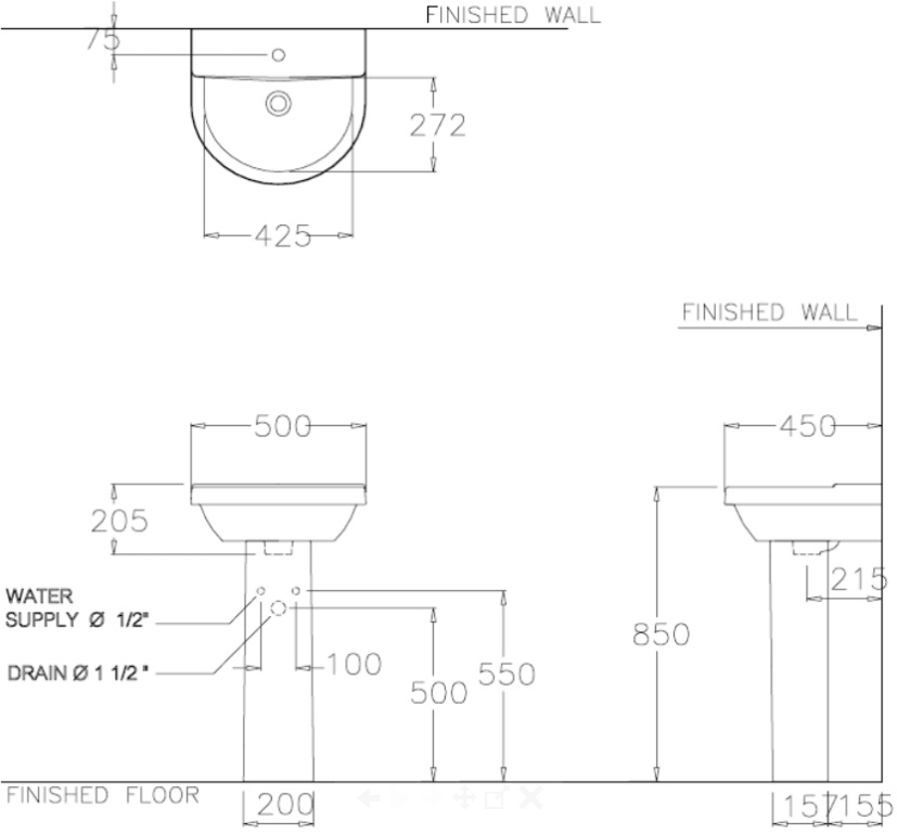 CHẬU RỬA MẶT COTTO - MÀU TRẮNG - C01547/C411 - Ảnh 2