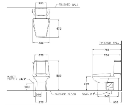 Bồn cầu hai khối, màu trắng - C1341 - Ảnh 4