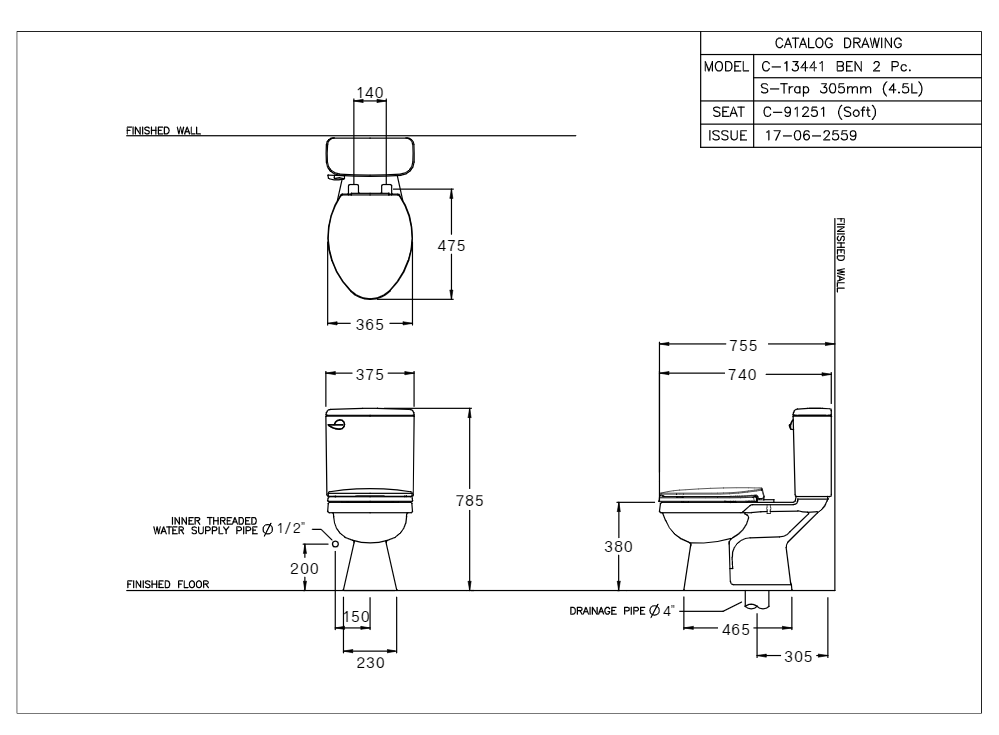 Bồn cầu hai khối, màu trắng - C13441 - Ảnh 2