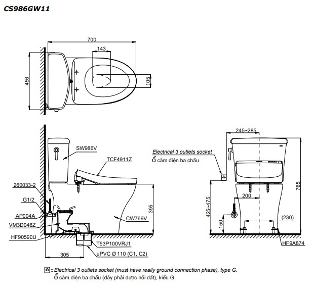 Bồn Cầu Điện Tử TOTO CS986GW11 Nắp Rửa Washlet - Ảnh 2