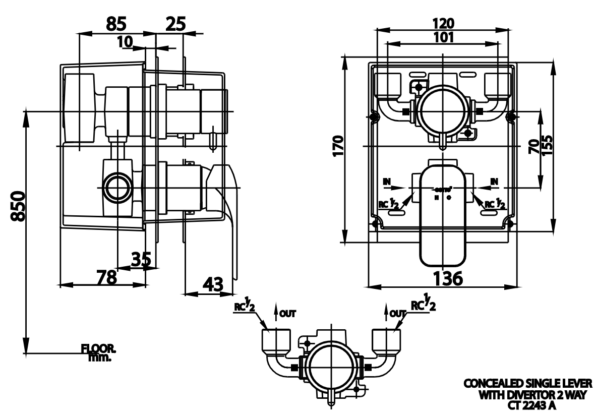 CỦ SEN ÂM TƯỜNG KÈM NÚT CHUYỂN NƯỚC COTTO - CT2243A - Ảnh 2