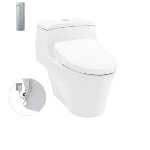 Bồn cầu một khối, kèm nắp rửa điện tử WASHLET, dòng S7 - CW823RAW11 + bích nối sàn - T53P100VR