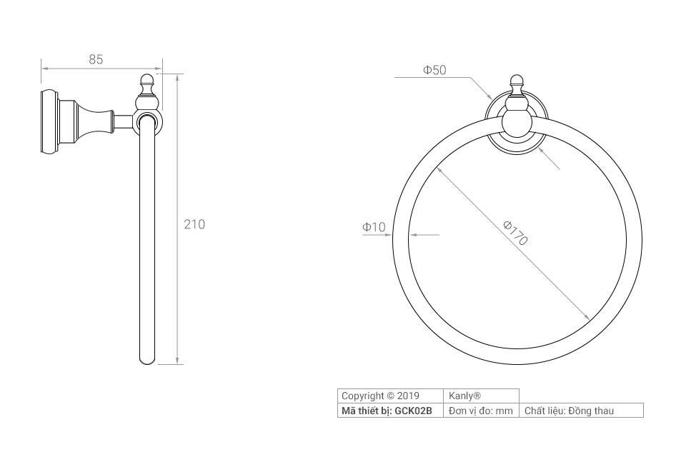 VÒNG TREO KHĂN BẰNG ĐỒNG KANLY - GCK02B - Ảnh 3