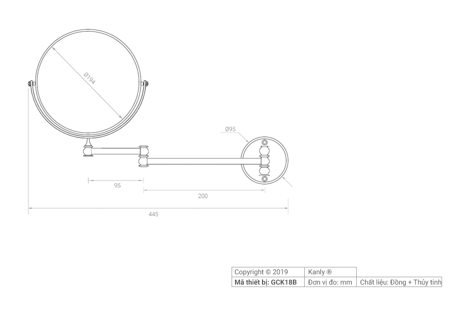GƯƠNG NHÀ TẮM BẰNG ĐỒNG KANLY GCK18B - Ảnh 3