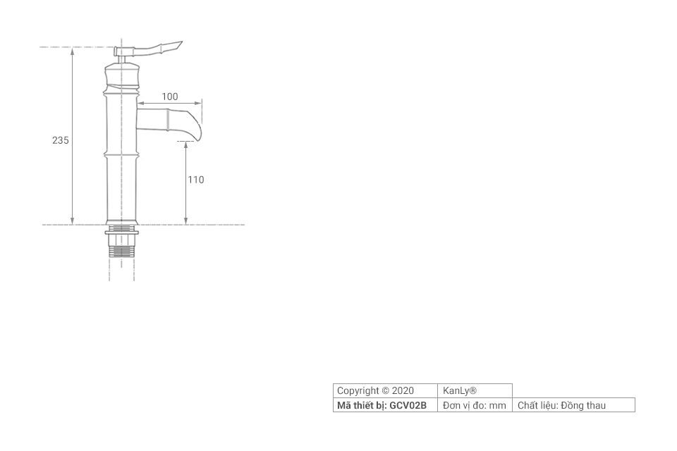 Vòi Lavabo nước bằng đồng KANLY GCV02B - Ảnh 3