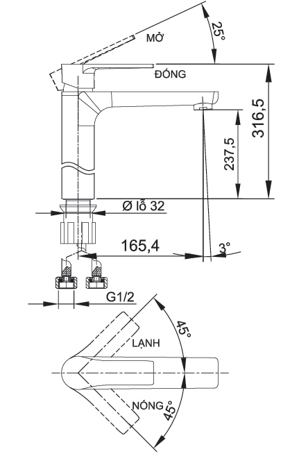 Vòi Lavabo nóng lạnh LUXTA L1228B BLACK - Ảnh 2