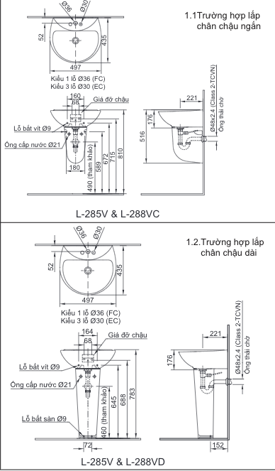 Lavabo Treo Tường Inax L-285V/L-288VD Kèm Chân Dài - Ảnh 2