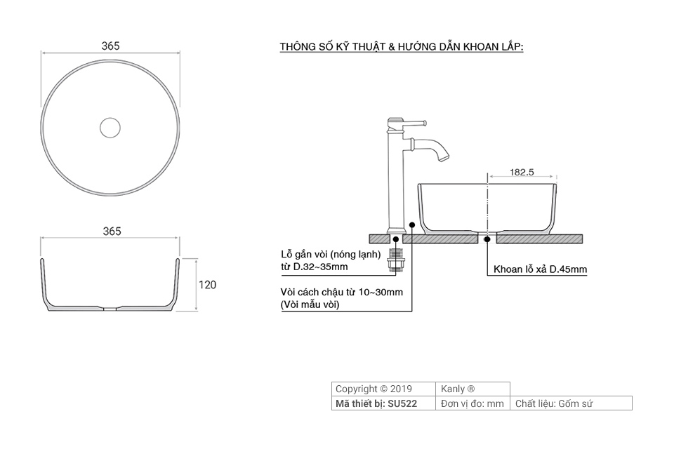 LAVABO ĐẶT TRÊN BÀN KANLY SU522 - Ảnh 3