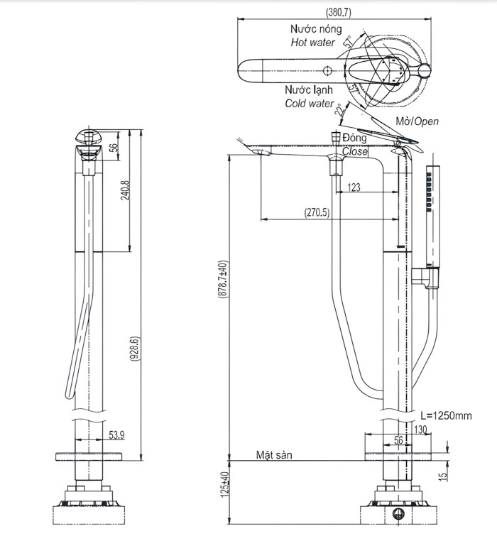 Vòi xả bồn tắm TBP03301A/TBN01105B kèm sen tắm ZA - Ảnh 2