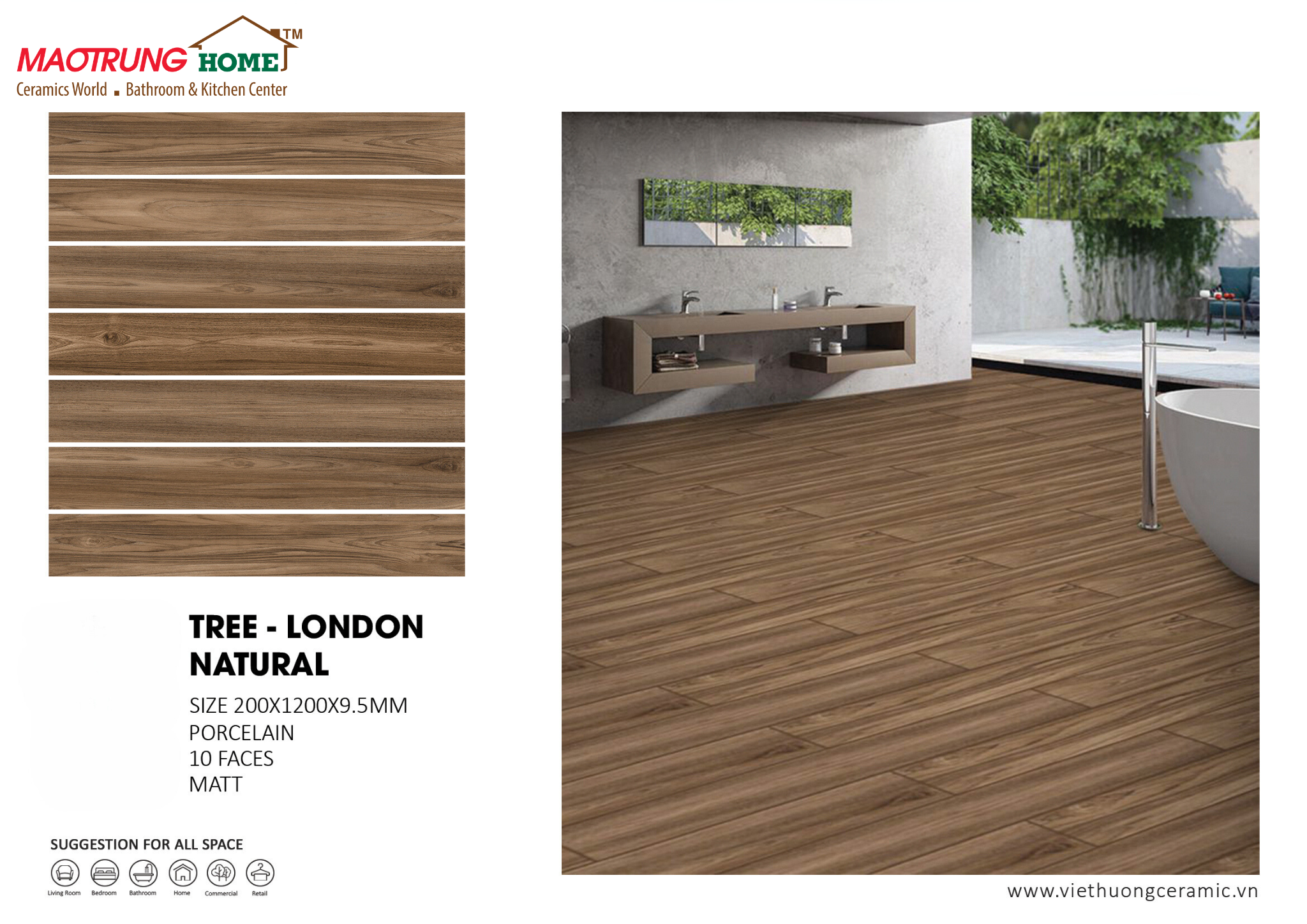 GẠCH GIẢ GỖ - VÂN GỖ CHÂU Á LÁT NỀN TREE LONDON NATURAL 20×120 CM