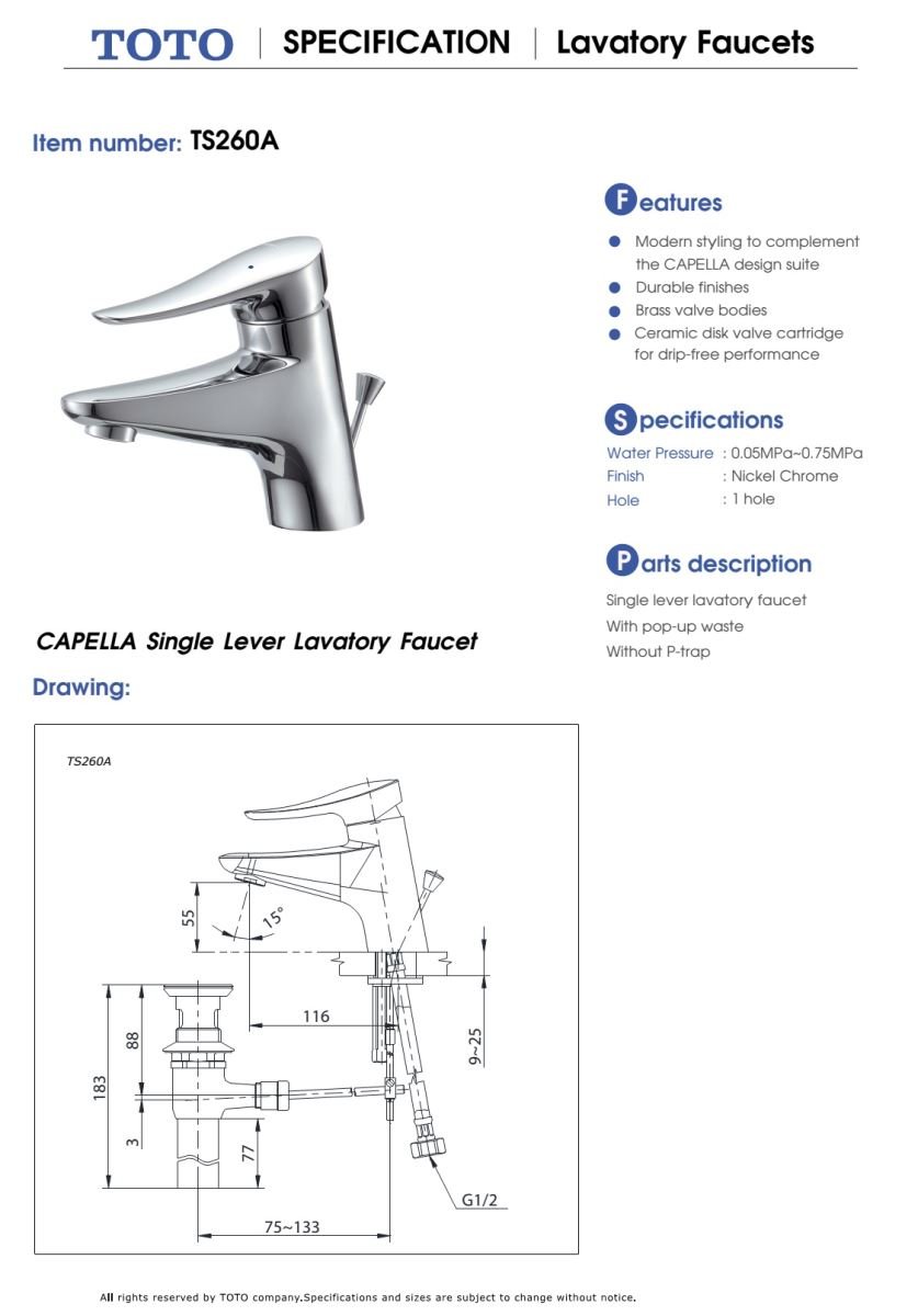 Vòi Lavabo nóng lạnh TOTO - TS260A *HÀNG TRƯNG BÀY* - Ảnh 2