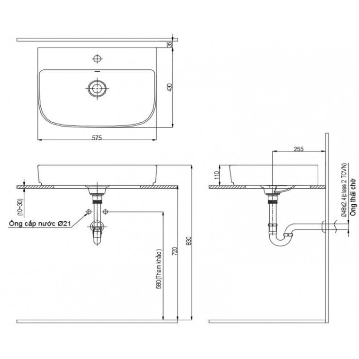 Chậu Rửa Lavabo Inax AL-632V Đặt Bàn AquaCeramic - Ảnh 2