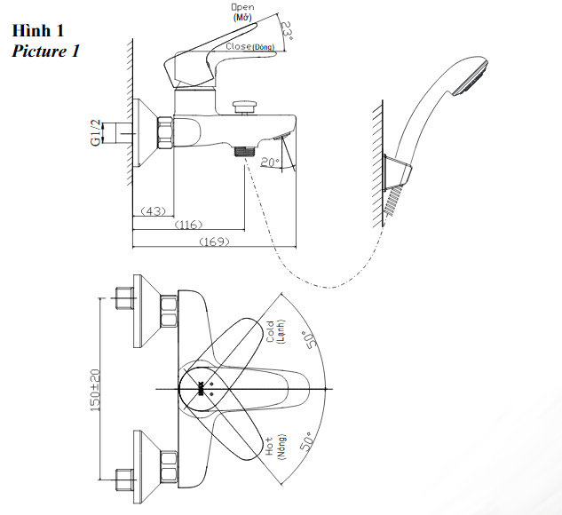 Vòi Sen Tắm Nóng Lạnh Inax BFV-1113S-4C Tay Sen Mạ - Ảnh 3