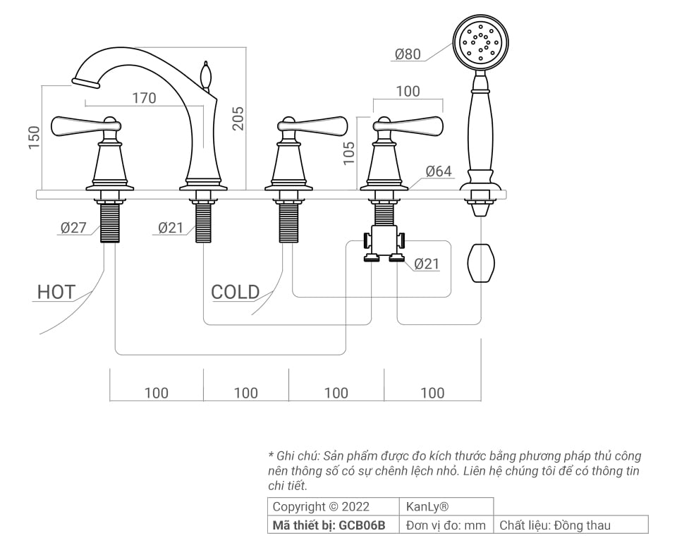SEN TẮM GẮN BỒN BẰNG ĐỒNG KANLY - GCB06B - Ảnh 2