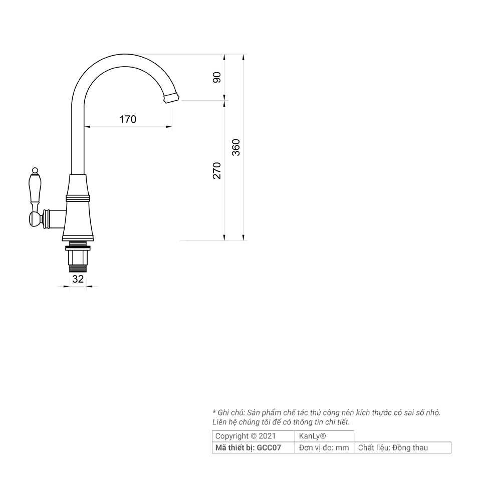 VÒI RỬA CHÉN CỔ ĐIỂN BẰNG ĐỒNG KANLY - GCC07 - Ảnh 6