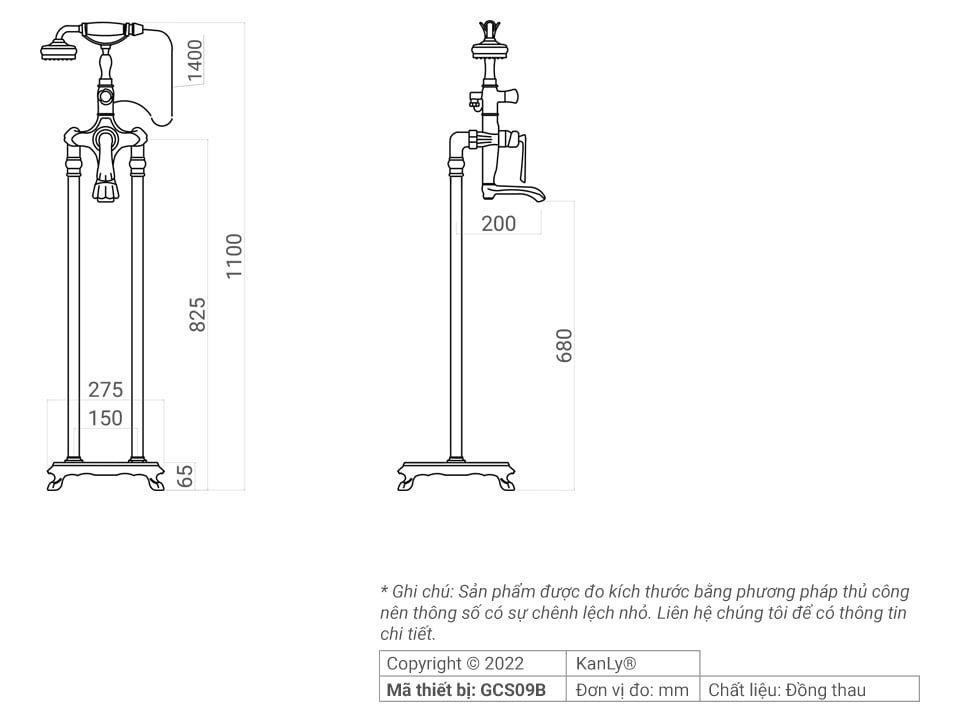 SEN TẮM ĐẶT SÀN NÓNG LẠNH BẰNG ĐỒNG KANLY - GCS09B - Ảnh 2