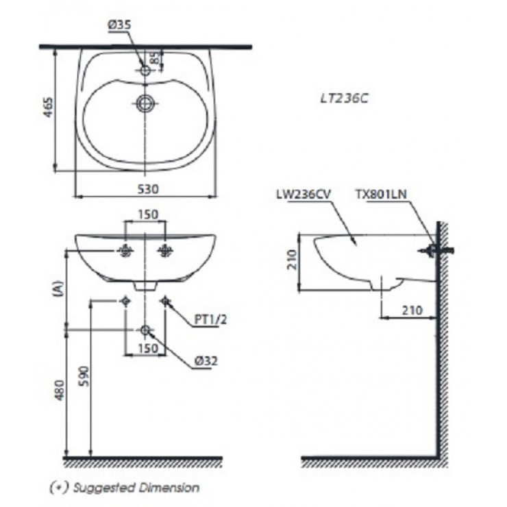 Chậu Rửa Mặt Lavabo TOTO LT236CS Treo Tường - Ảnh 2