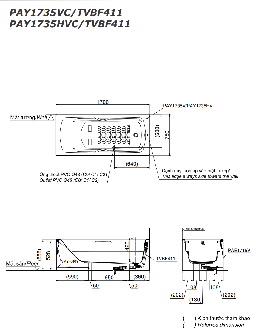 BỒN TẮM NHỰA TOTO CÓ YẾM - PAY1735VC/TVBF411 - Ảnh 2