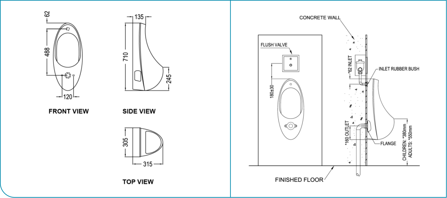 BỒN TIỂU NAM TREO TƯỜNG RIGEL - RL-UH904BP-G - Ảnh 3