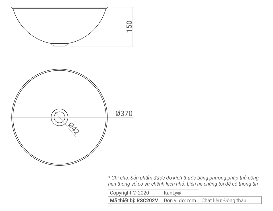 CHẬU RỬA BẰNG ĐỒNG THAU KANLY - RSC202V - Ảnh 3
