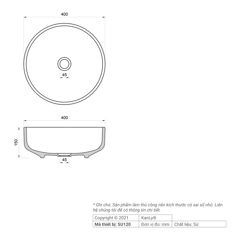 CHẬU RỬA SỨ MỸ THUẬT ĐẶT BÀN KANLY - SU120 - Ảnh 3