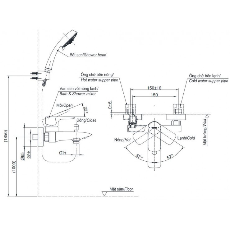 BỘ SEN TẮM CÂY TOTO KẾT HỢP TBW02002BA + TBW02006A + TBG04302VA - Ảnh 7