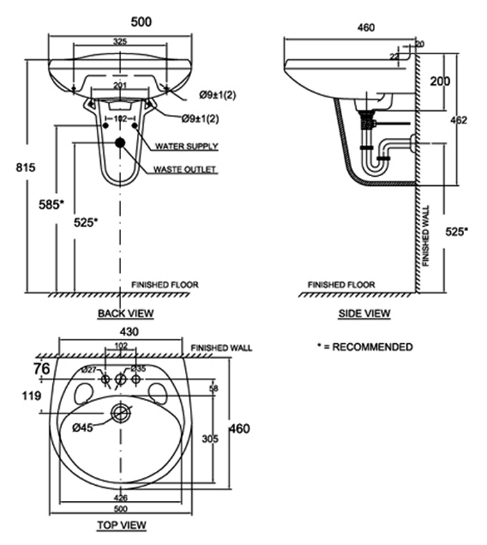 CHẬU RỬA TREO TƯỜNG AMERICAN STANDARD DÒNG CASABLANCA - VF-0969/VF-0912 - Ảnh 2