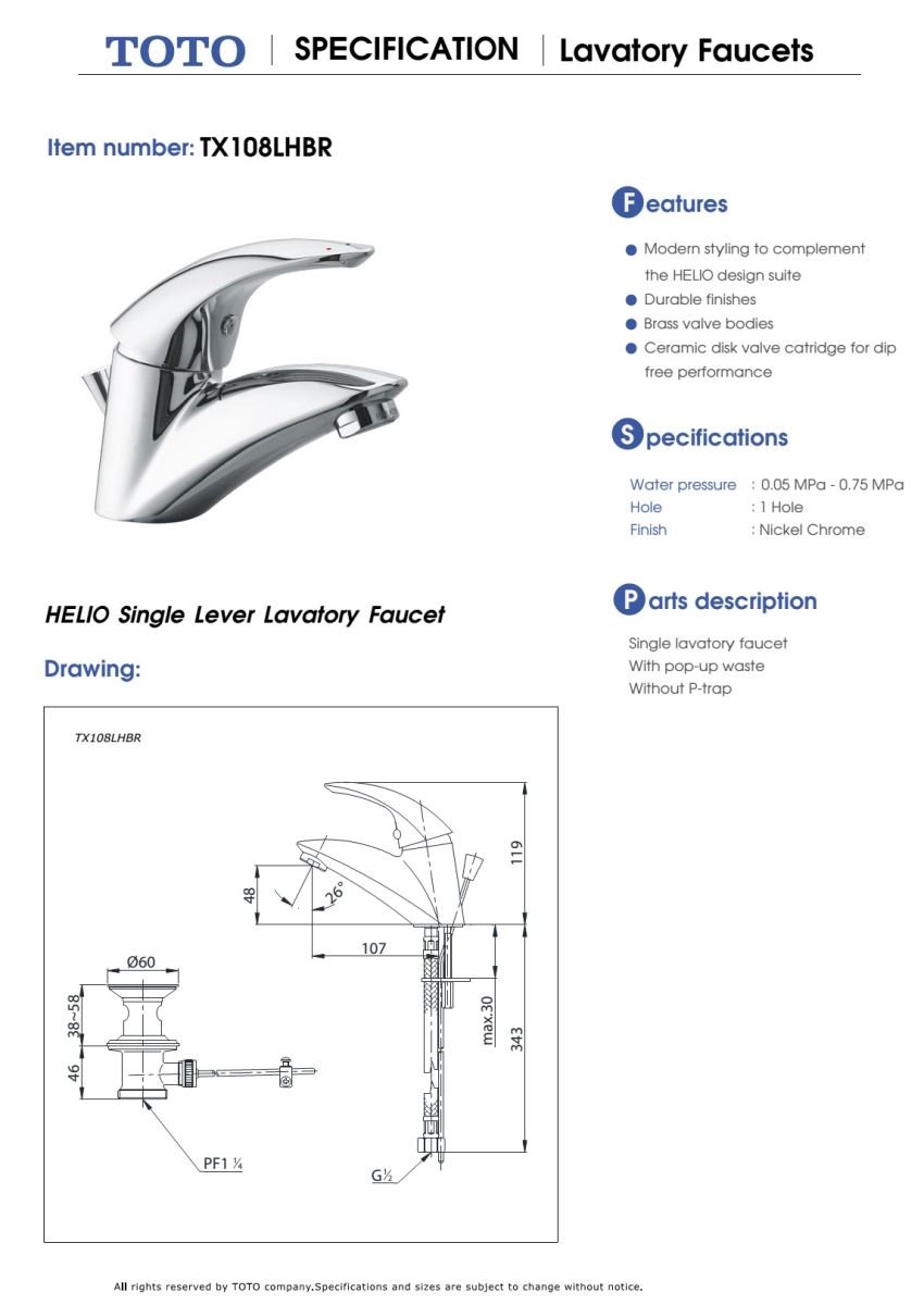 Vòi Lavabo nóng lạnh TOTO - TX108LHBR *HÀNG TRƯNG BÀY* - Ảnh 3