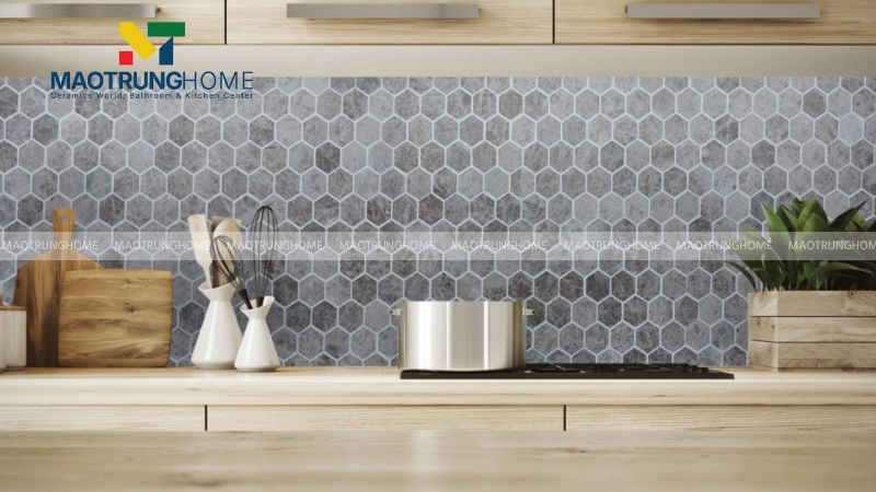 Mẫu gạch mosaic ốp nhà bếp: Mosaic lục giác (Mẫu 1).