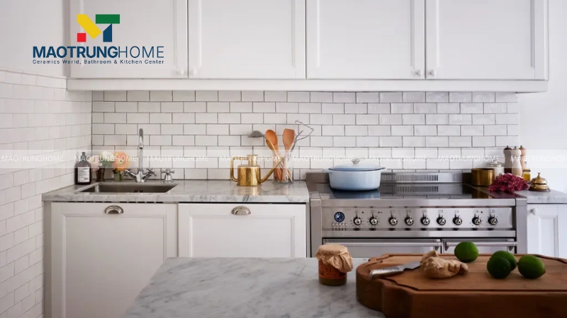 Mẫu gạch thẻ ốp nhà bếp: Gạch thẻ trắng (Mẫu 1).
