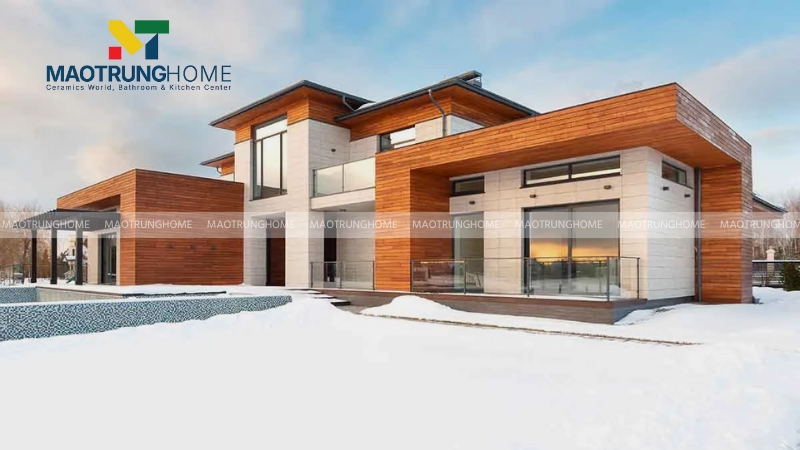 Gạch giả gỗ (vân gỗ) mặt tiền ngôi nhà mẫu 3.