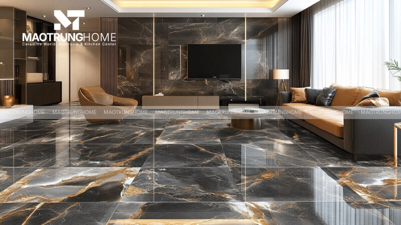 Gạch ốp tường phòng khách vân đá (Mẫu 1).