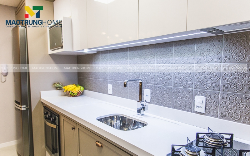 Phòng bếp ốp gạch họa tiết 3D