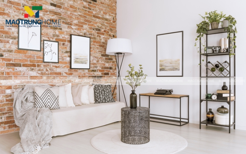 Phòng khách ốp gạch thẻ độc đáo