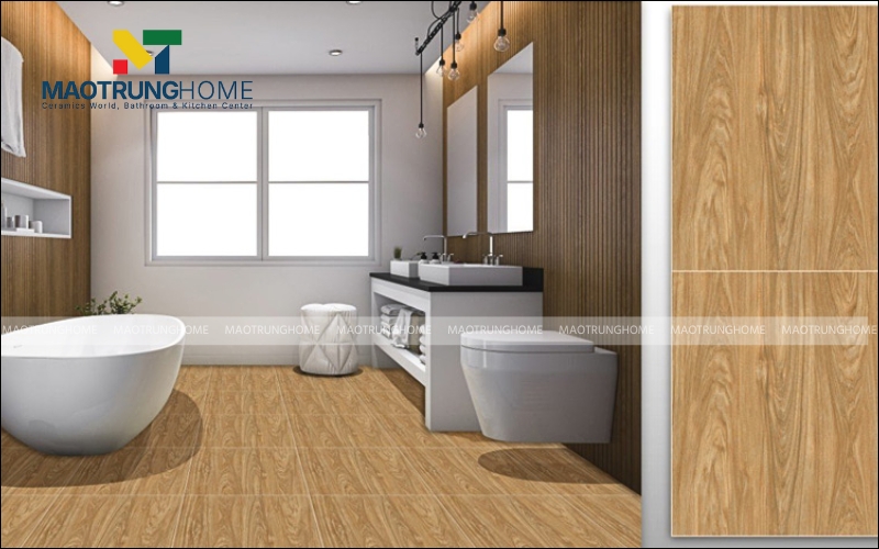 Gạch Porcelain giả gỗ trong nhà vệ sinh 