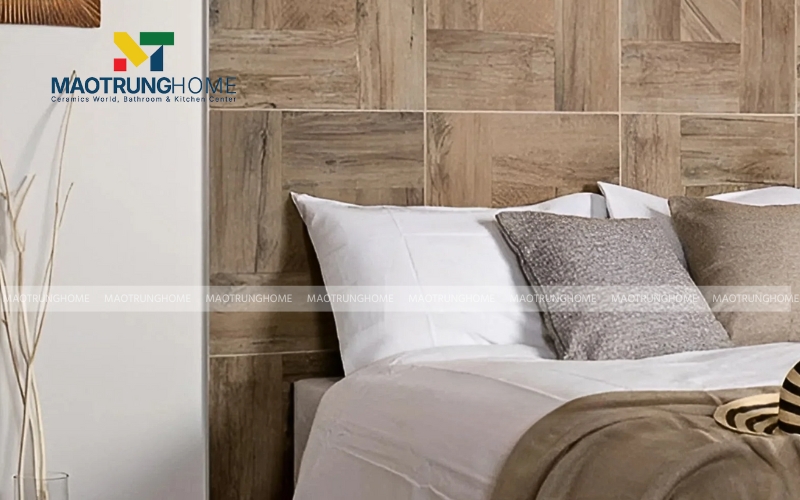Gạch Ceramic giả gỗ ốp tường phòng ngủ