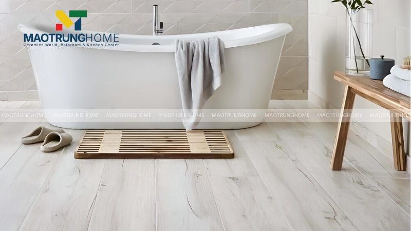 Phối gạch nhà vệ sinh màu xám: Gạch vân gỗ màu xám (Mẫu 1)