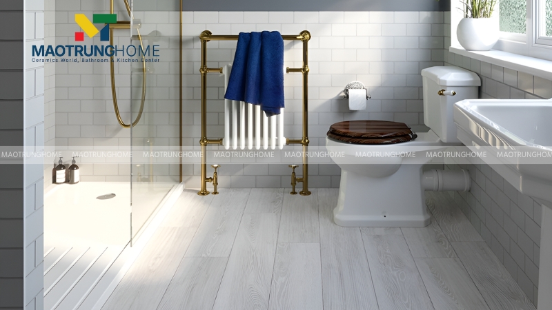 Phối gạch nhà vệ sinh màu xám: Gạch vân gỗ màu xám (Mẫu 2)