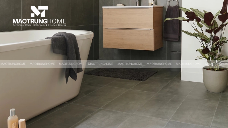 Gạch nhà vệ sinh màu xám: Vân xi măng