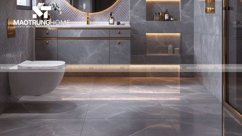 Phối gạch nhà vệ sinh màu xám: Phong cách sang trọng (Mẫu 2)