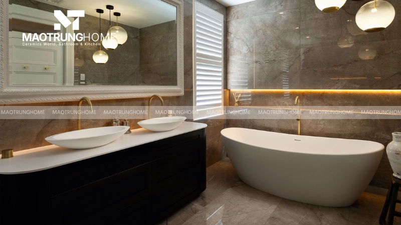 Phối gạch nhà vệ sinh màu xám: Phong cách sang trọng (Mẫu 4)