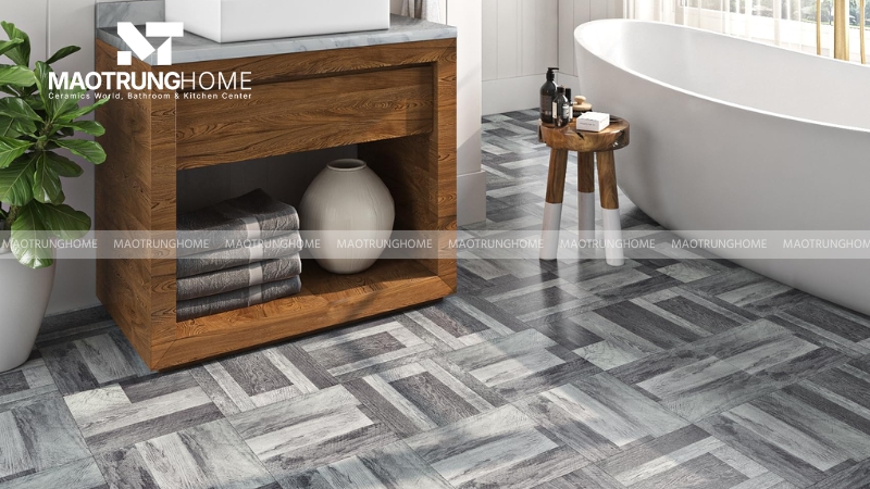 Gạch nhà vệ sinh màu xám: Giả vân gỗ