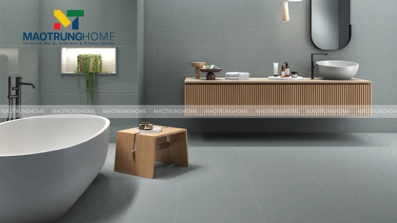 Gạch nhà vệ sinh màu xám: Gạch đơn sắc