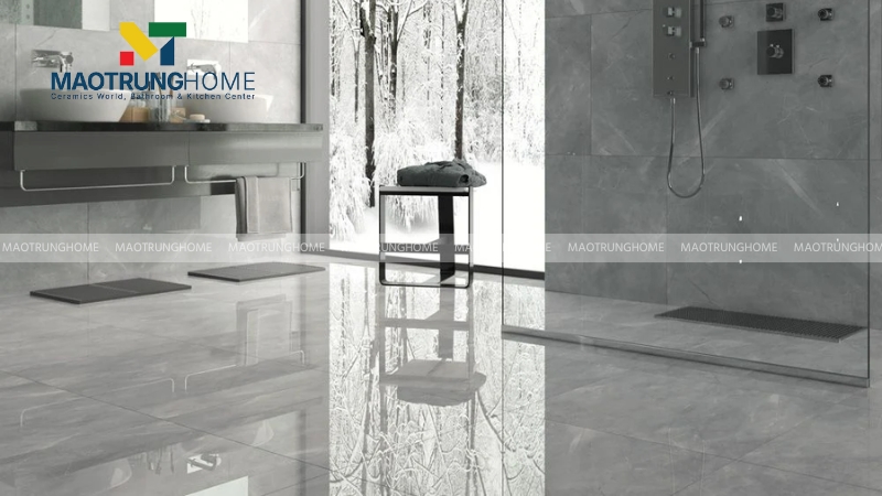 Gạch nhà vệ sinh màu xám: Gạch men bóng