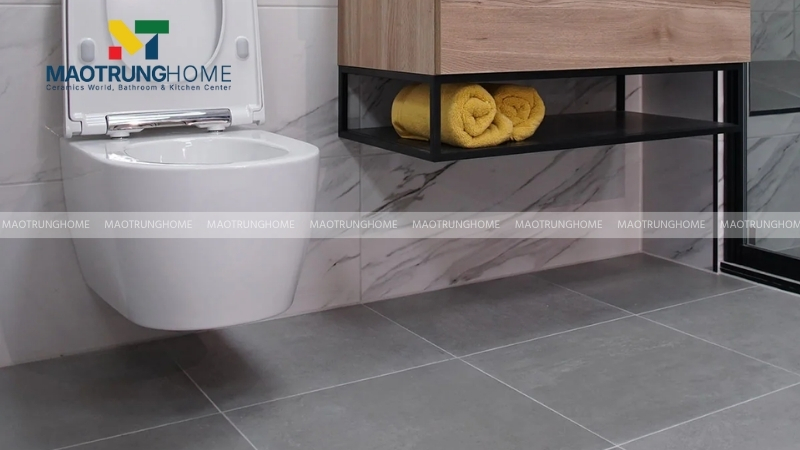 Gạch nhà vệ sinh màu xám: Gạch men mờ