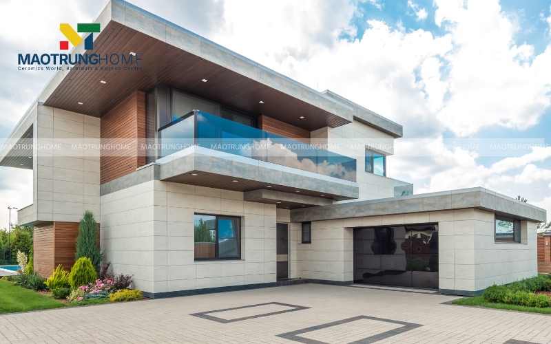 Chân tường ốp gạch thẻ trắng hiện đại